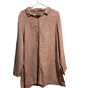 Tahari 100% Linen tunic dusty rose 1X lagenlook boho chic professional long line